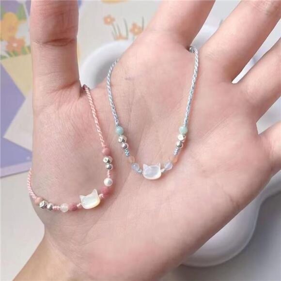 2Pcs Cute Cat Bracelet Set Resin Moonstone Friendship Bracelets for Women - Picture 5 of 8